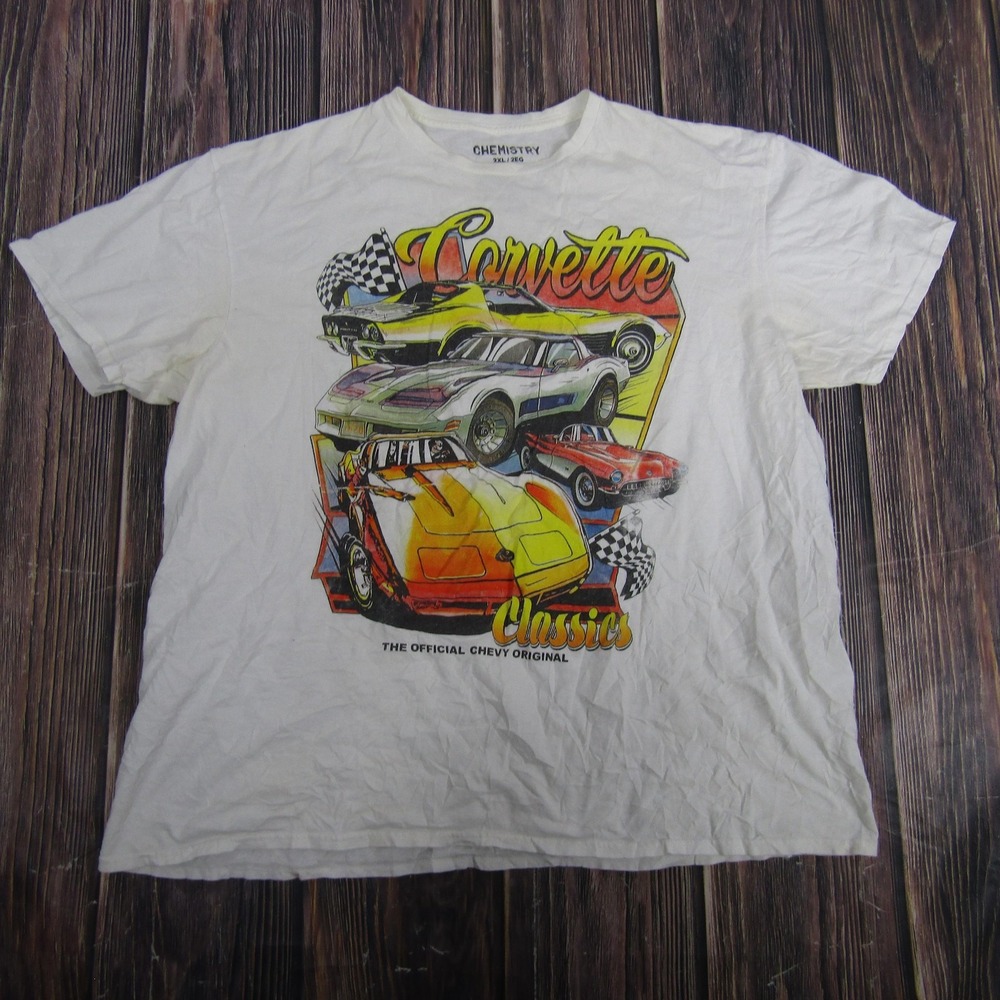 Chemistry Corvette Classics Shirt Mens 2XL White Chevy Car Graphic Tee Racing